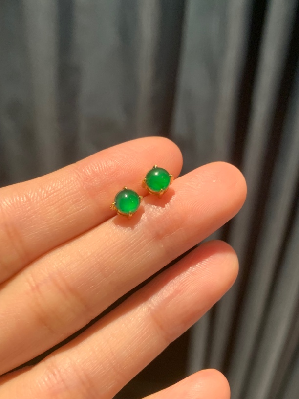 s925银镶天然A货翡翠四爪耳钉卡5 （金色）