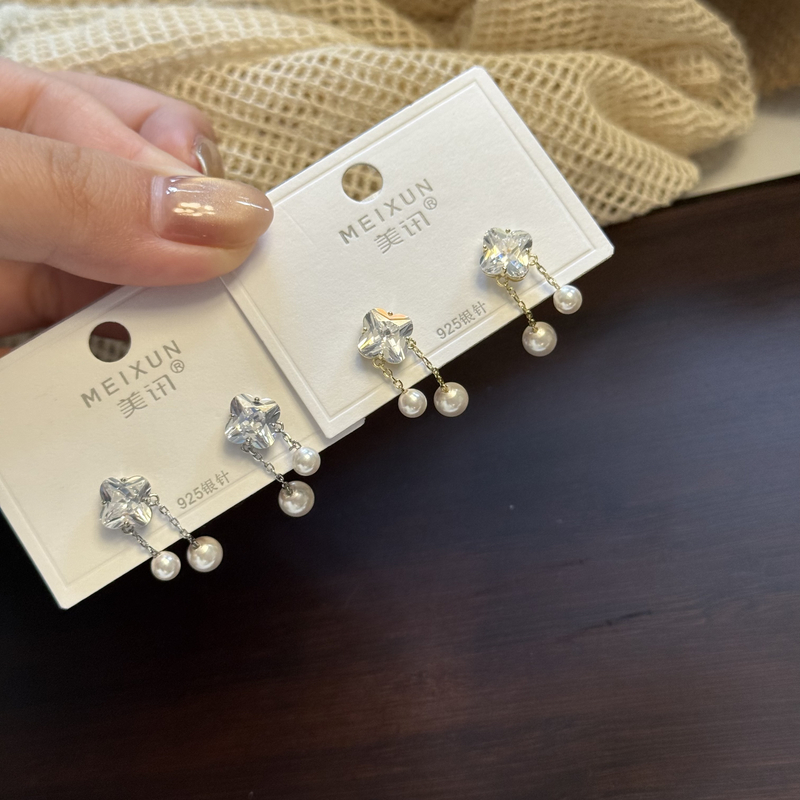 铜合金锆石耳饰 2020 超高版 水冰四叶花短流苏时尚耳环