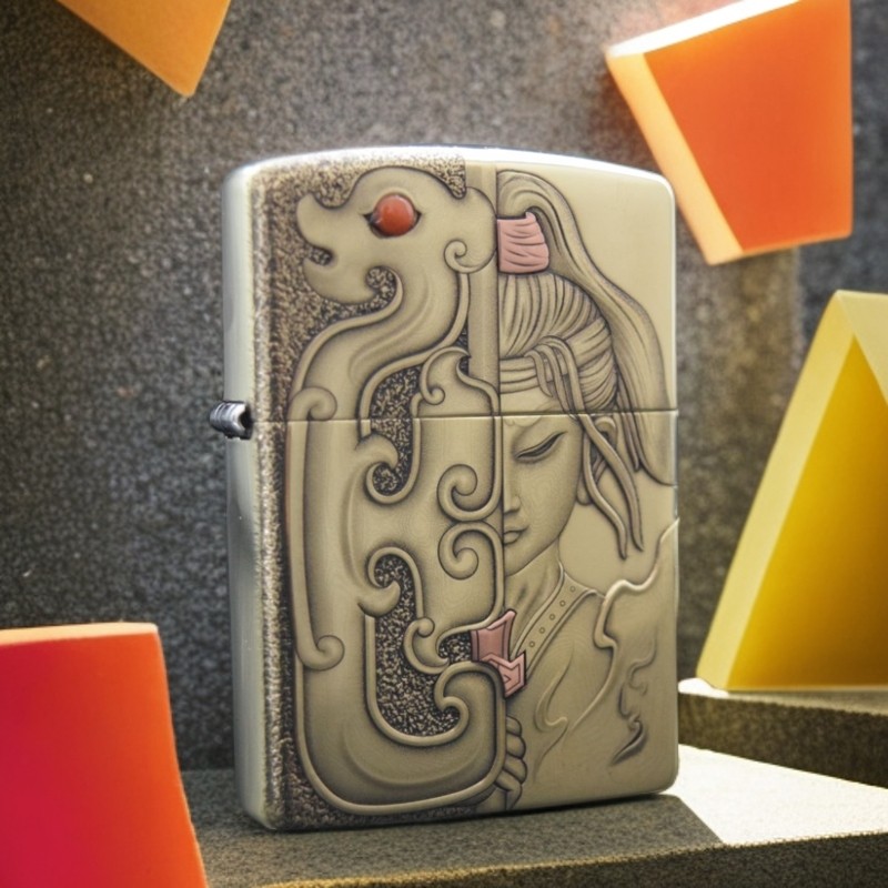 ZIPPO/之宝打火机 花木兰盔甲黄铜镶嵌松石【杨杨专属】