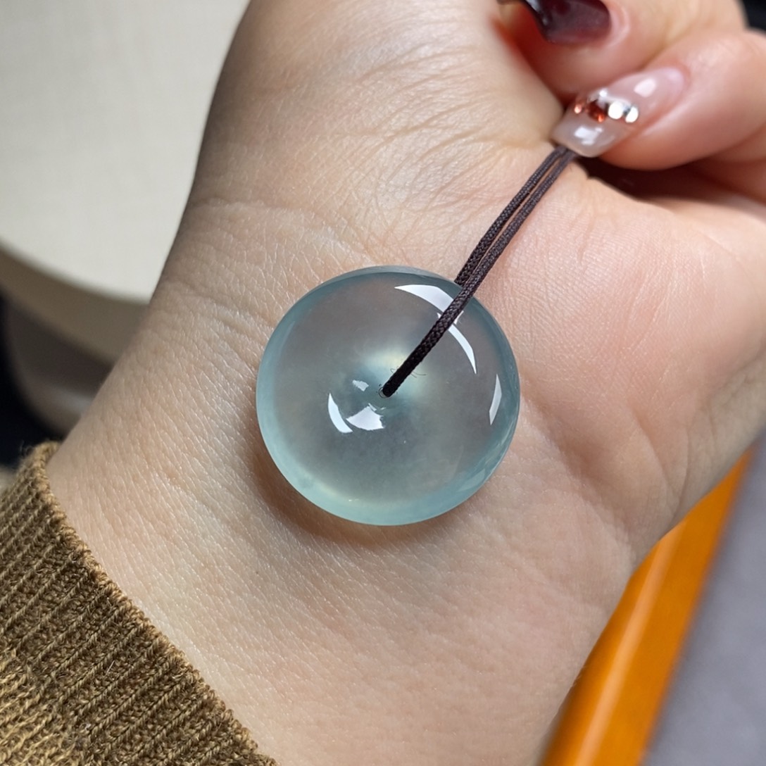 翡翠颈饰未镶嵌高冰种天空蓝晴底起胶细腻平安扣21.8-6.3