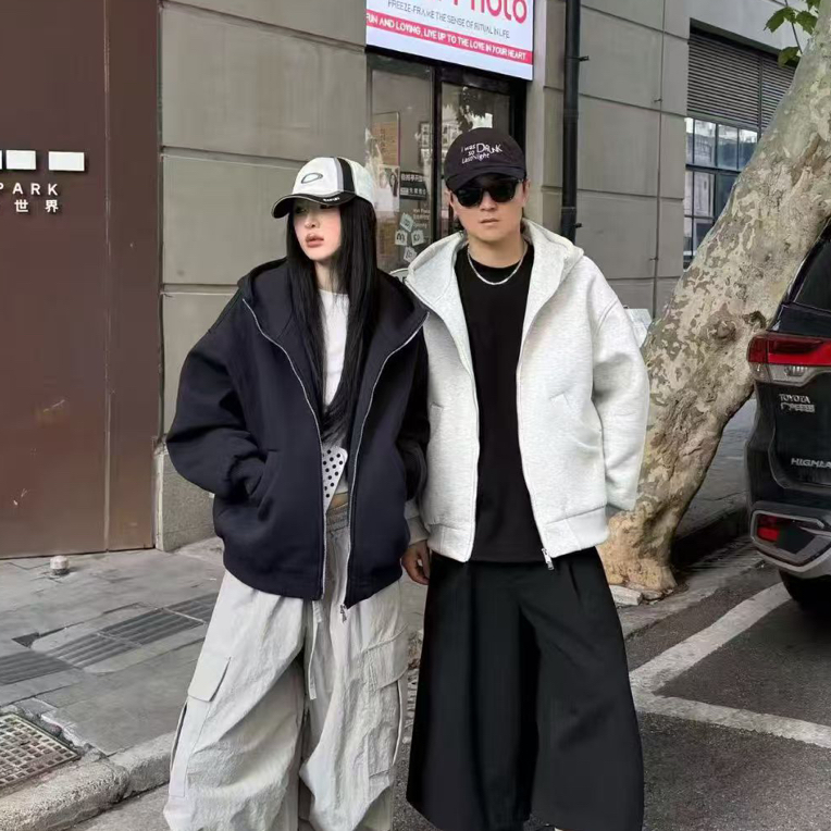 2025男士百搭肌理感纯色卫衣立领情侣连帽男装加厚纯色