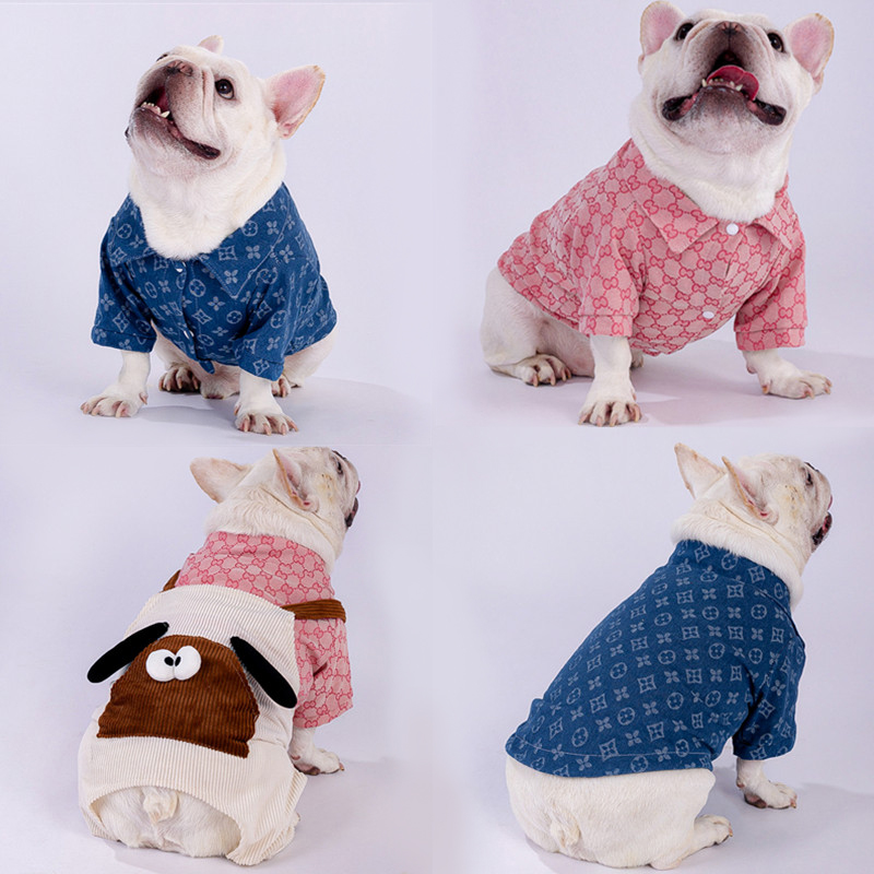 宠物衣服春秋冬季法斗雪纳瑞巴哥柴犬胖狗比熊老花牛仔衬衫衣服潮