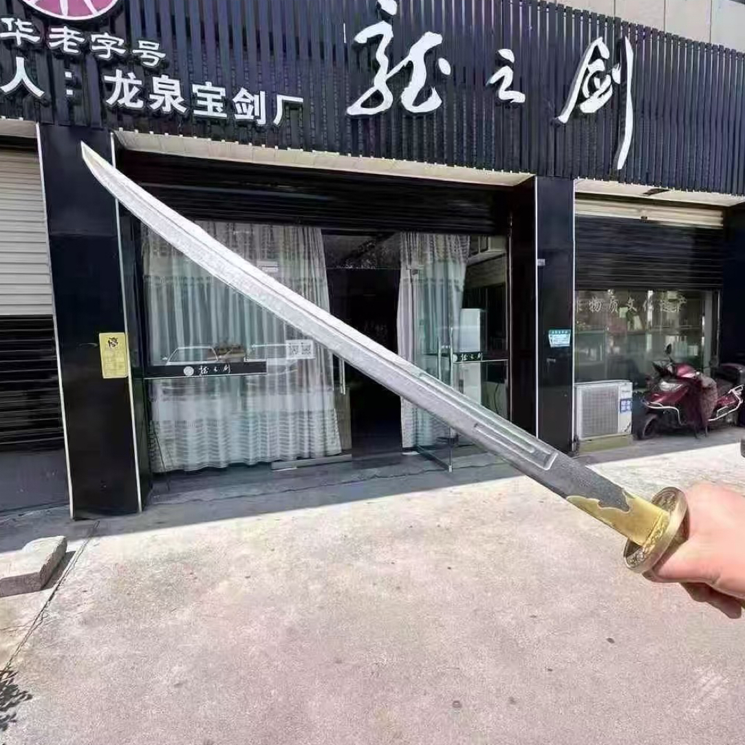 酸枝木花纹钢全铜牛尾刀未开刃适合收藏