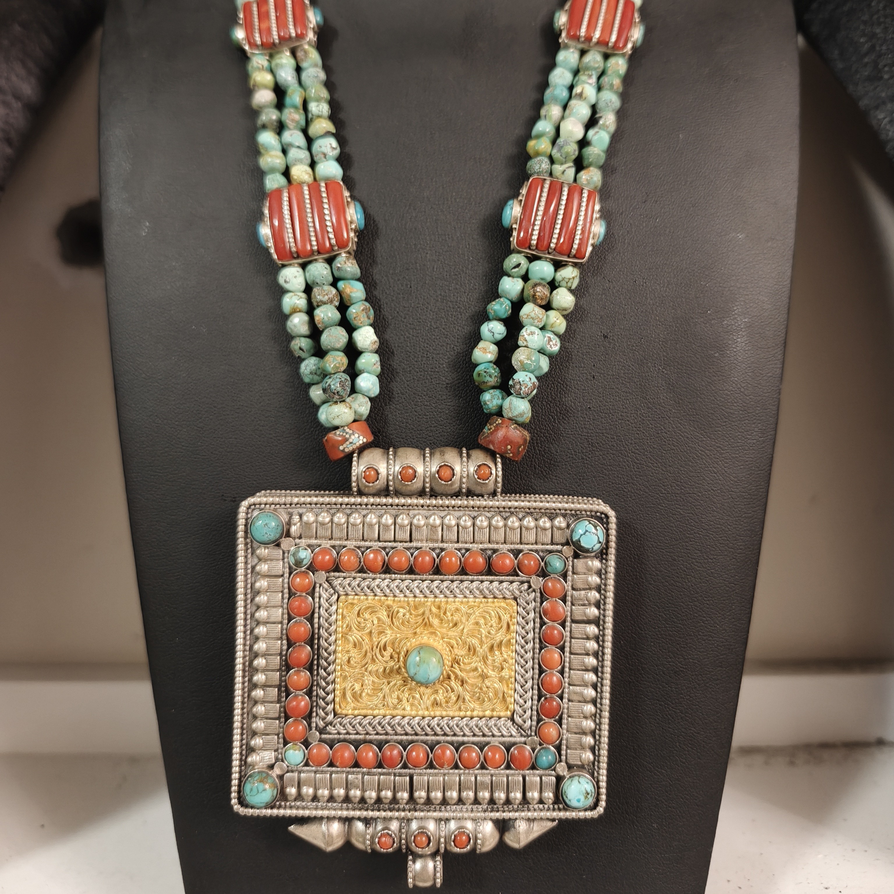 坠链均925银大理石 尼泊尔手工藏式银项链