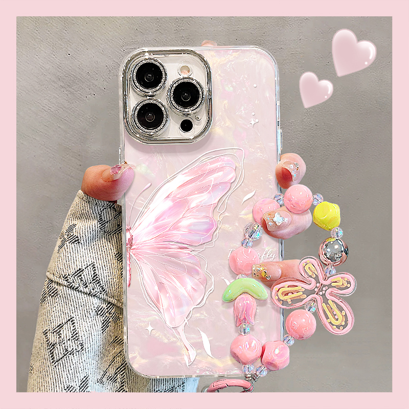 蝴蝶手链适用苹果15promax华为oppo小米iPhone16精孔贝壳纹手机壳