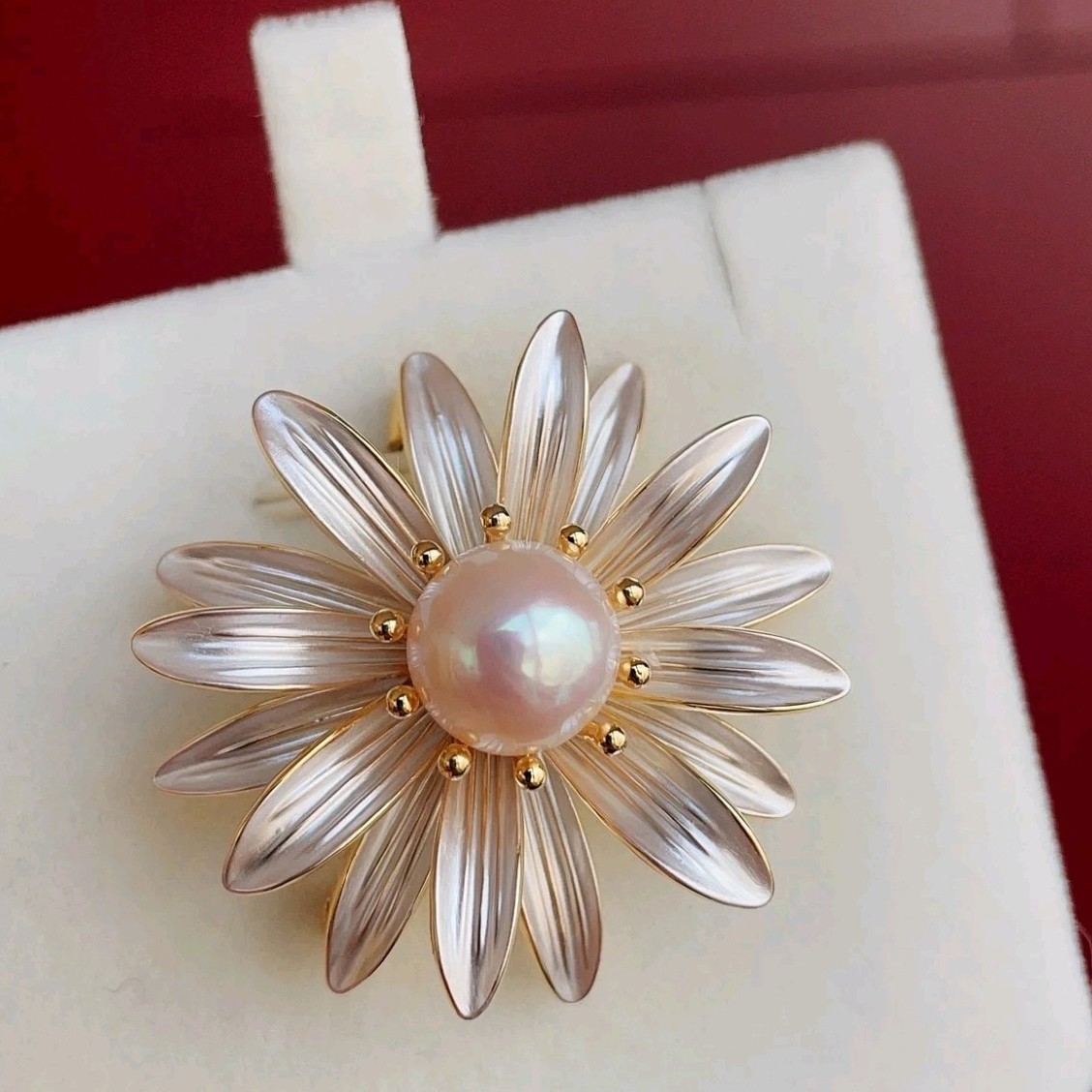 珍珠点位9-10mm 小雏菊橘色珍珠胸针 清新脱俗淡水珍珠胸花
