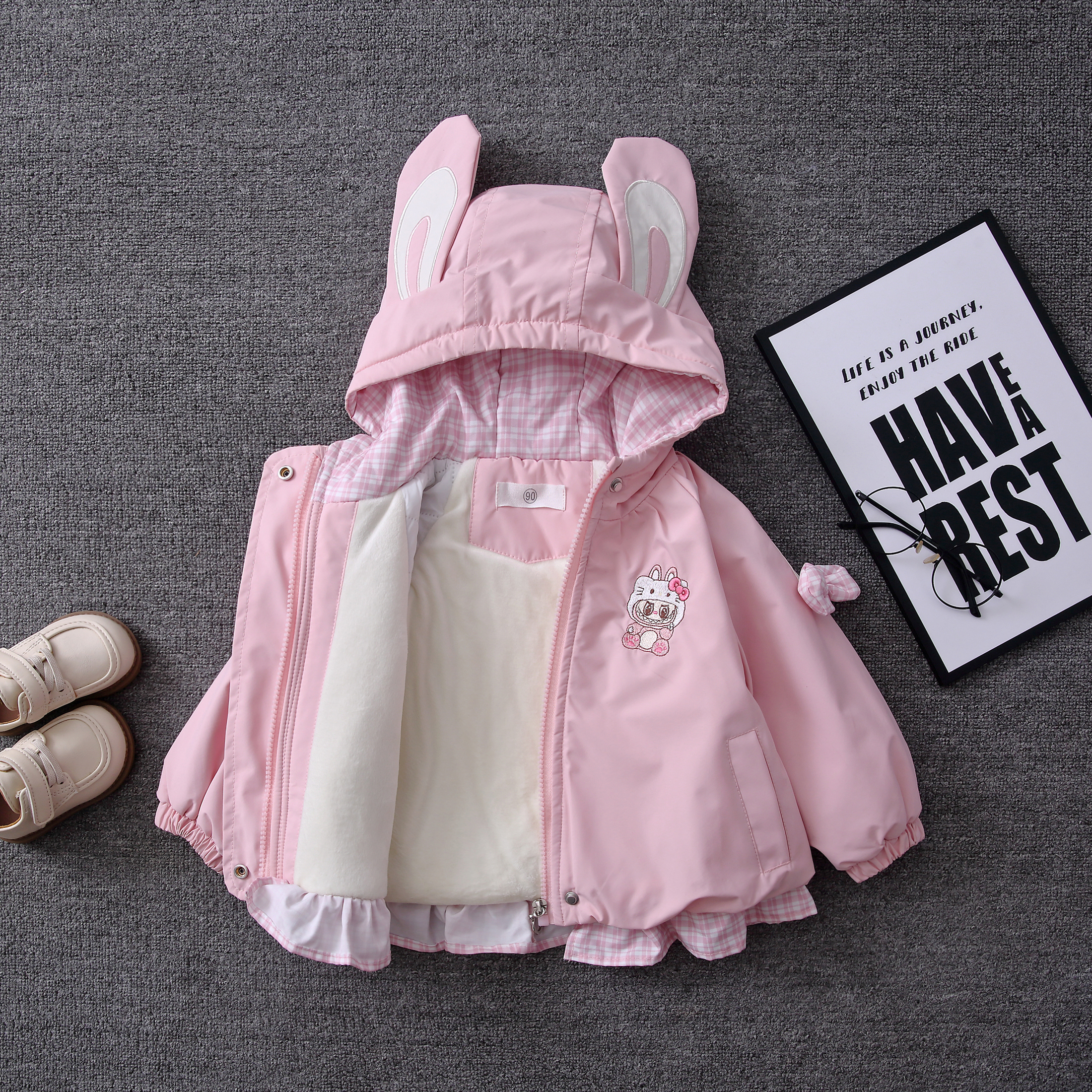 儿童夹棉棉服外套2025新款秋冬棉衣宝宝加绒加厚连帽防风保暖上衣