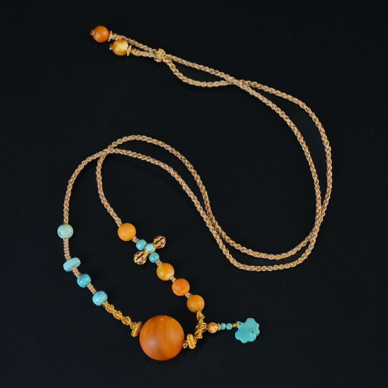 【壹芳珠宝】天然原矿蜜蜡橘皮大圆珠锁骨链16mm