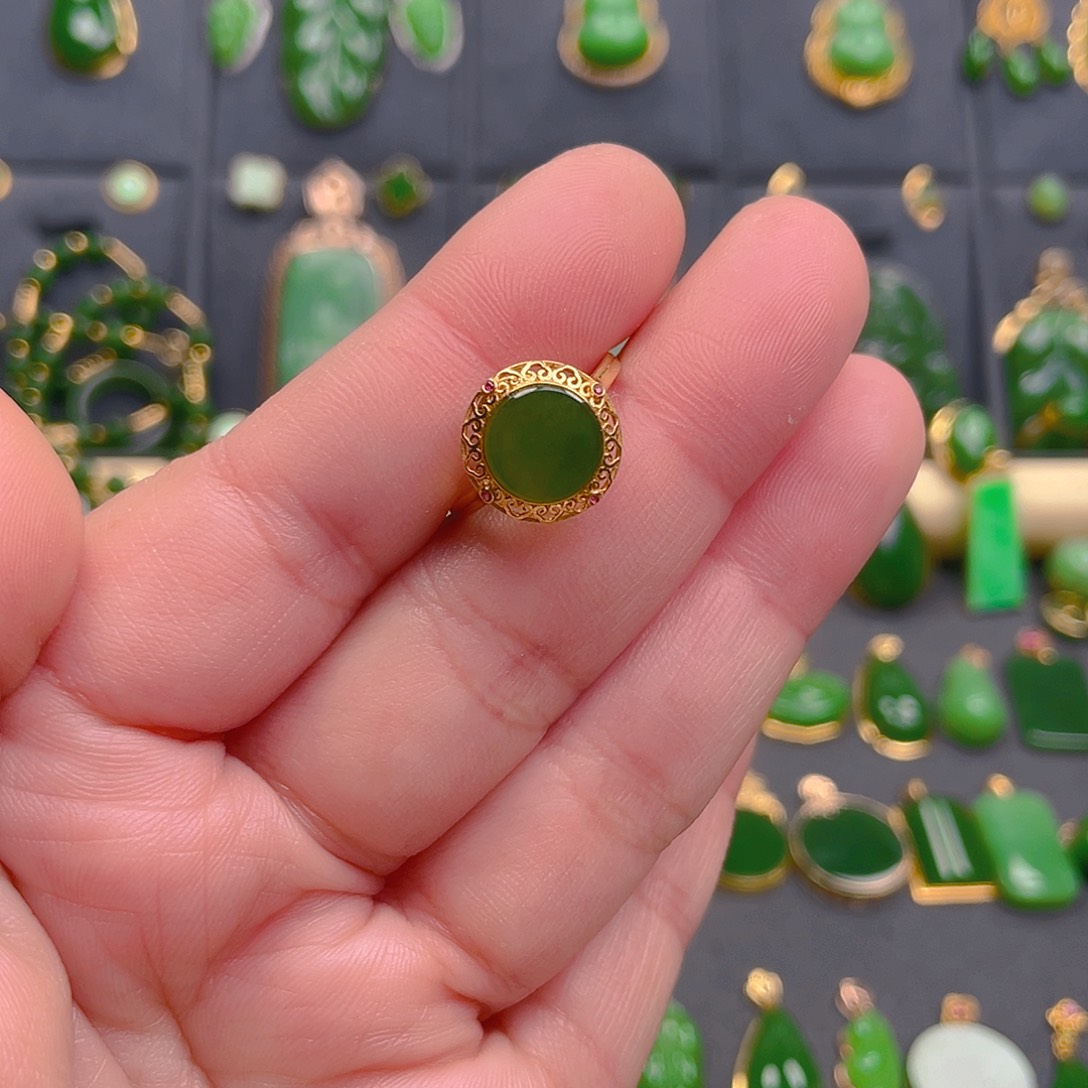 和田玉（碧玉）戒指18K金镶嵌1580
