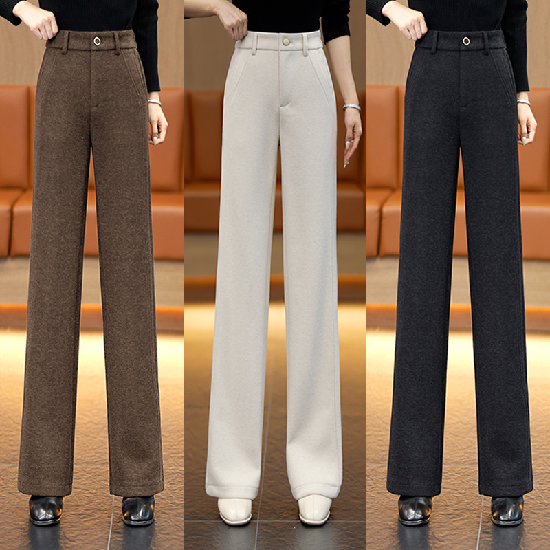 羊毛呢窄版阔腿裤女秋冬2025新款醋酸羊绒糯米裤加厚休闲直筒长裤