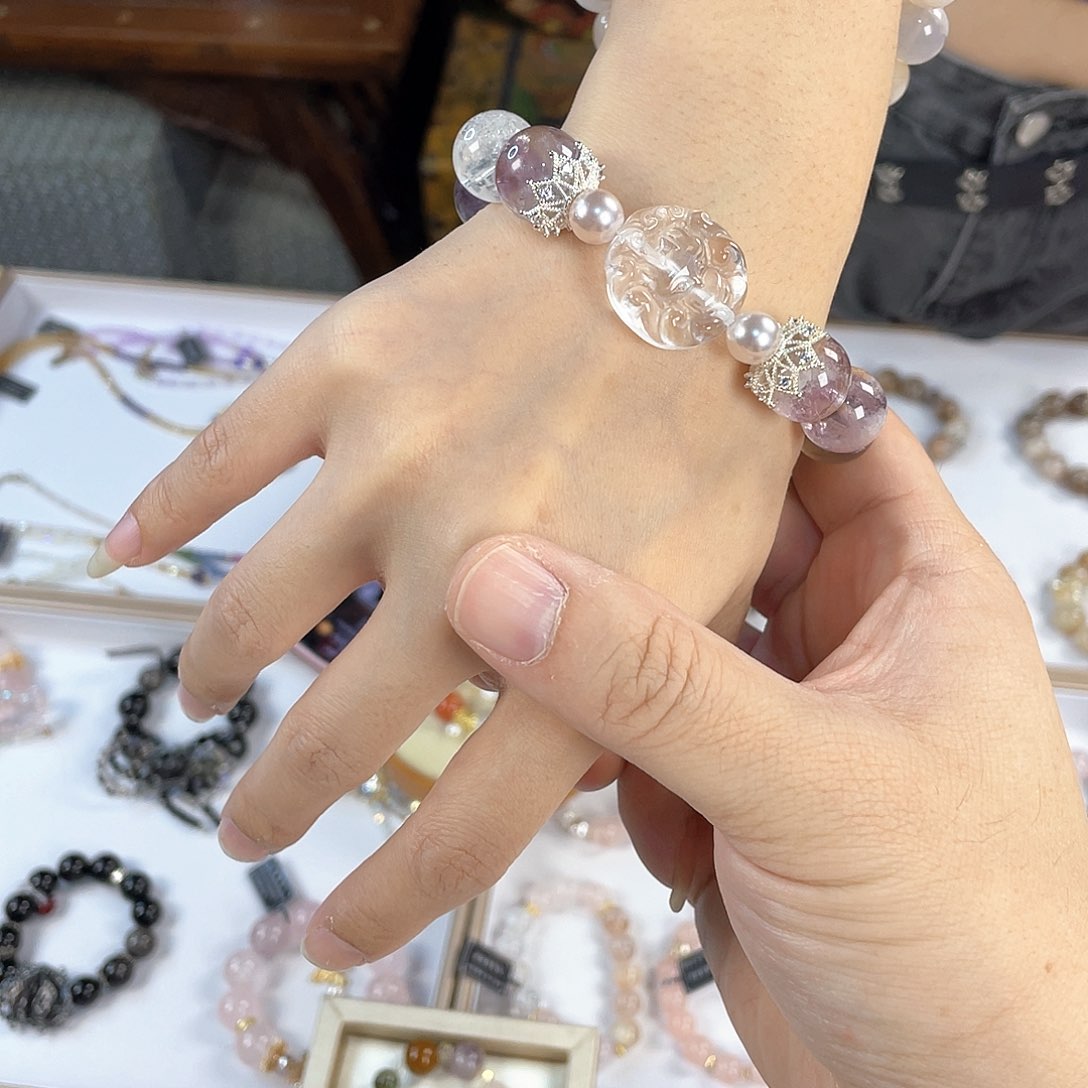 水晶手链银S925镀金镶嵌