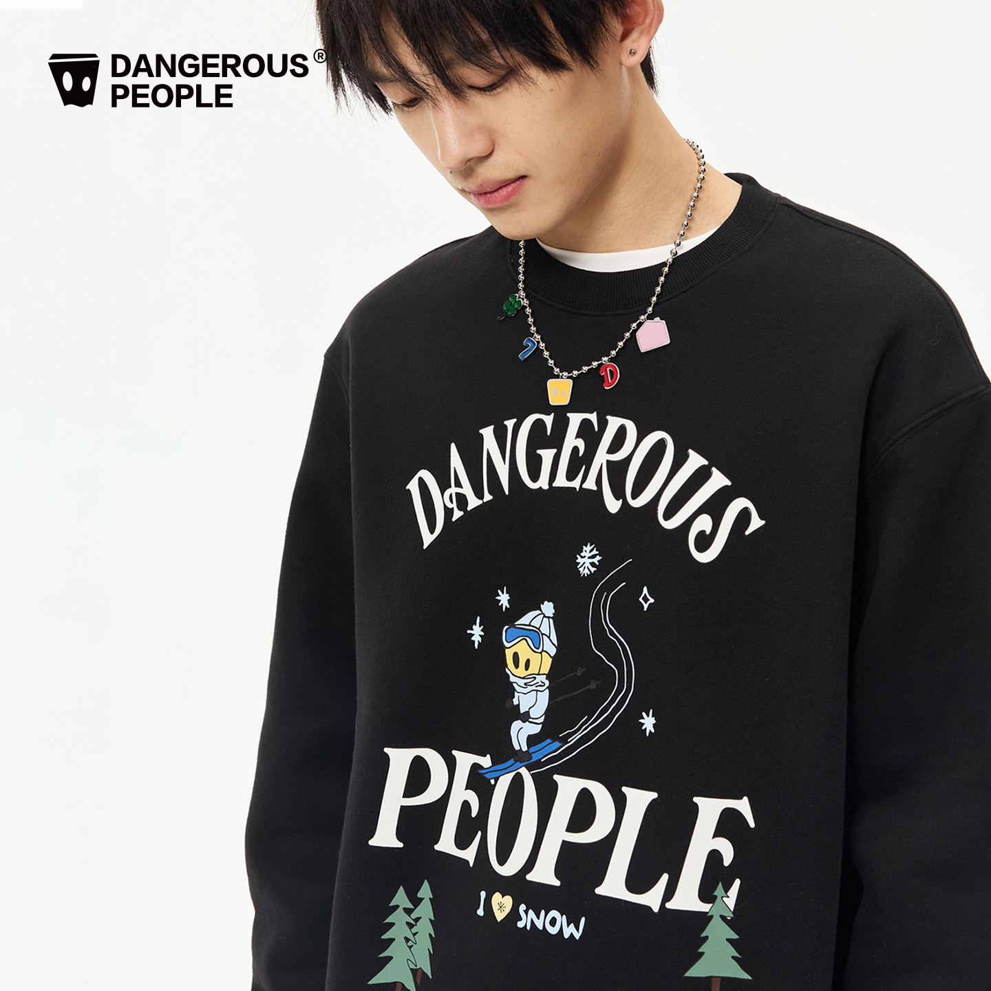 Dangerouspeople薛之谦dsp童趣滑雪小D圆领卫衣重磅潮牌情侣上衣