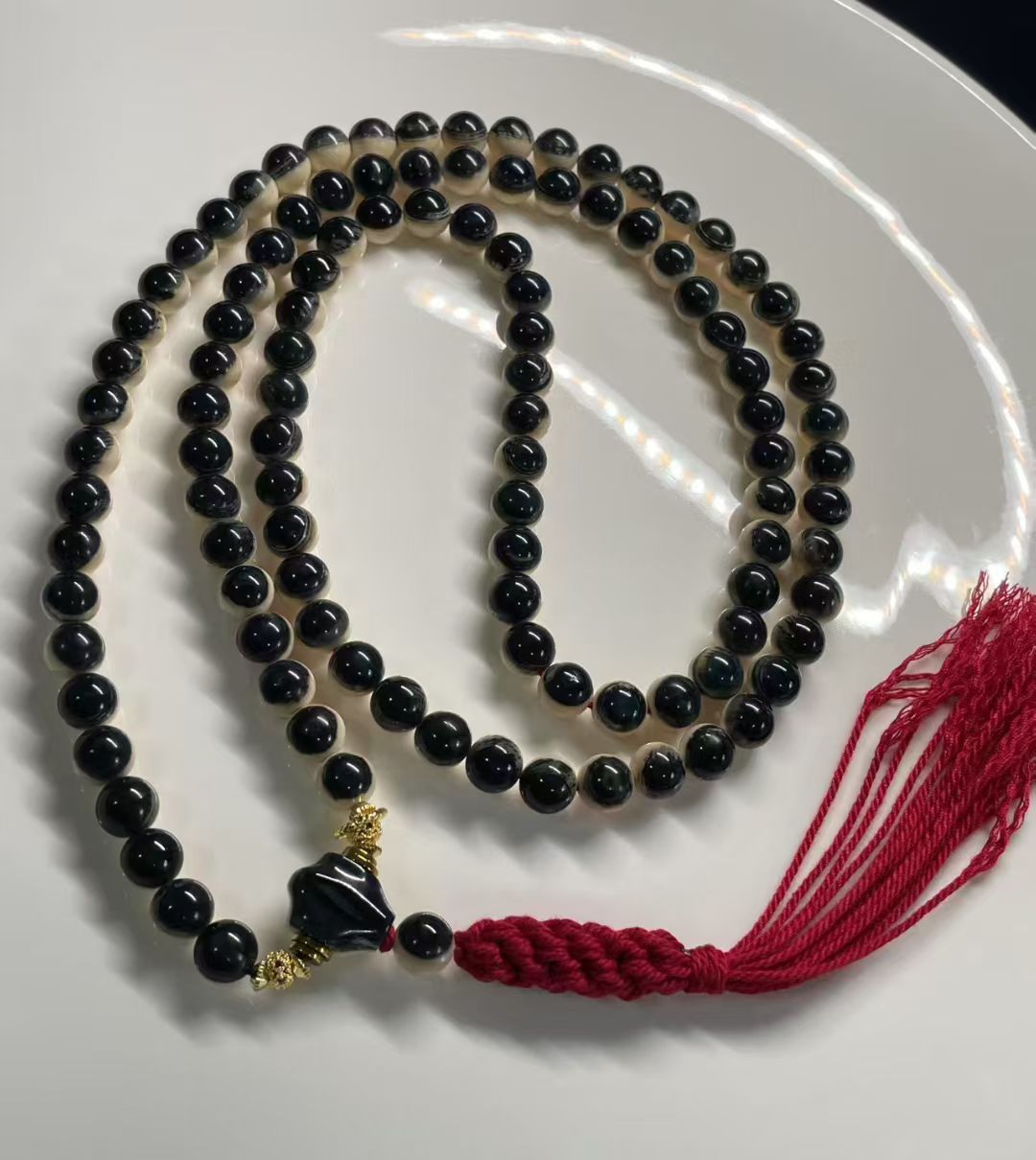 天然猛犸牙0.8墨蓝卡姿兰半颗大眼睛108颗项链