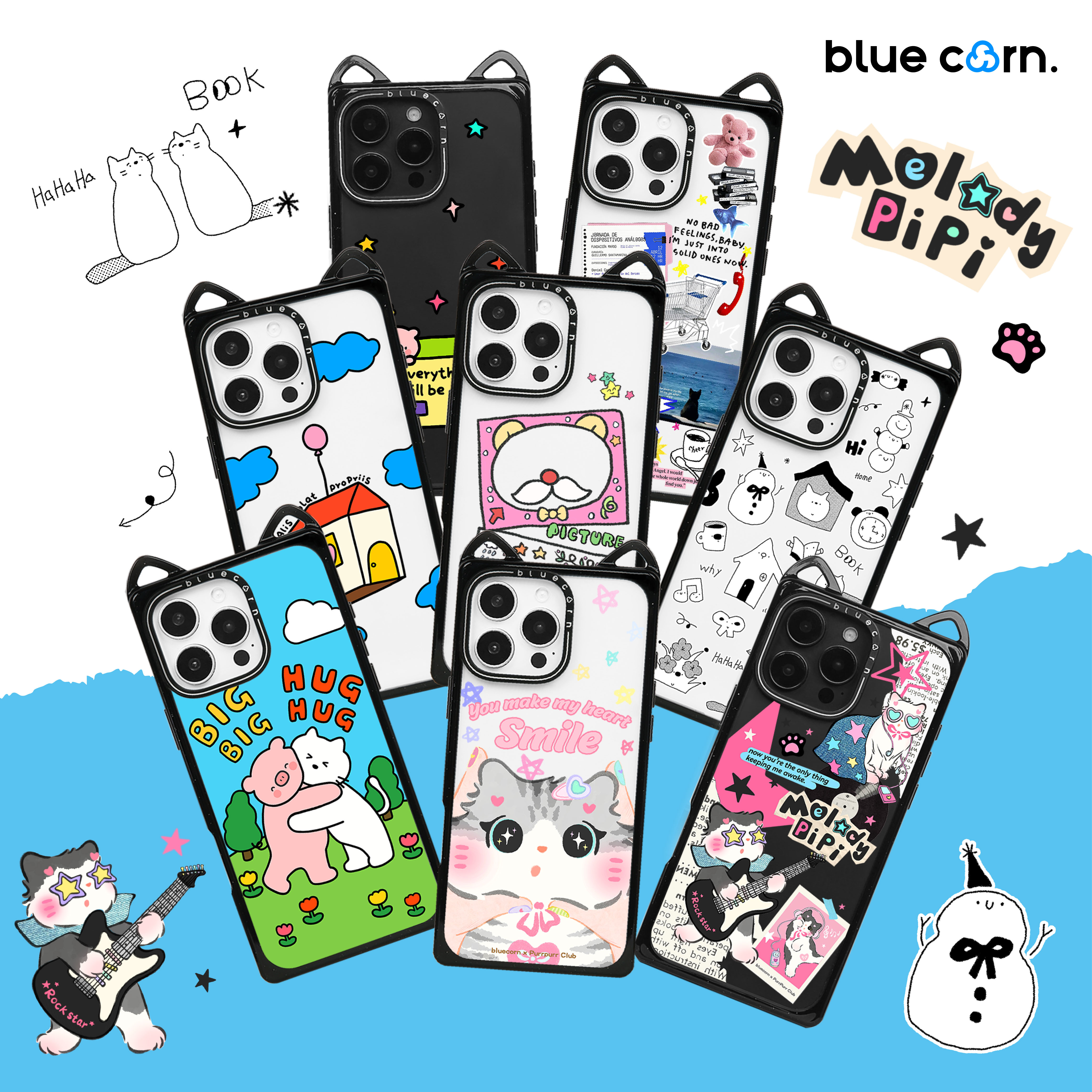 Bluecorn立体猫耳奶方直角合集适用于苹果iPhone16ProMax手机壳