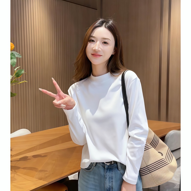 半高领打底衫女宽松内搭秋冬新款韩版高级感显瘦纯色长袖大码上衣