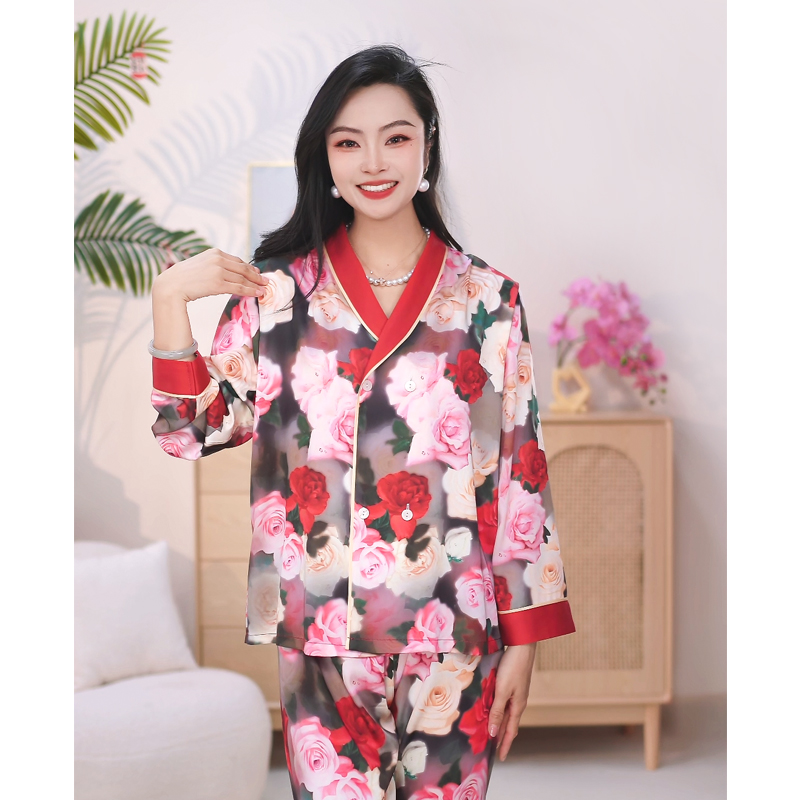 [墨底花影]2025新款春季睡衣高级感轻奢家居服套装