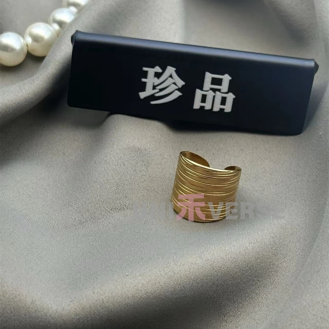 合金戒指 【留金】时尚百搭复古老钱风贵气金色宽面戒指