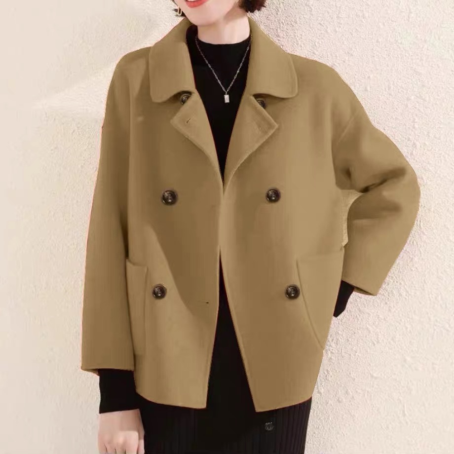 秋冬新款双面呢100%羊毛气质西装领短款羊毛大衣外套2201款