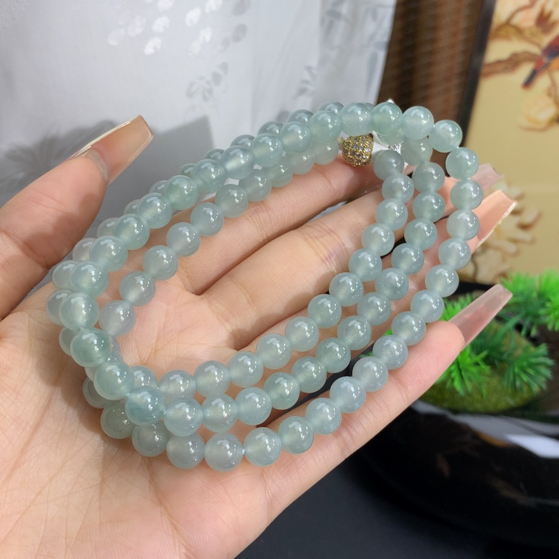 未镶嵌手串翡翠卡7.4冰胶蓝晴底