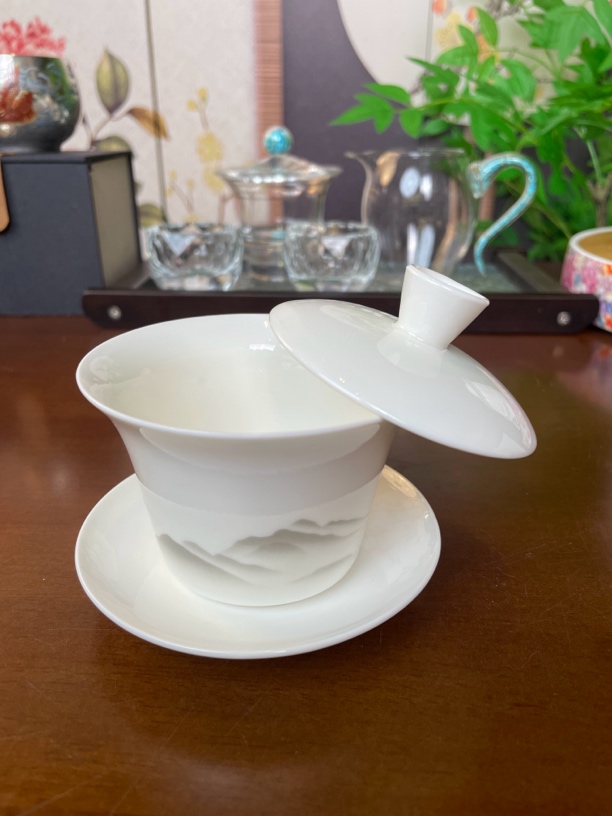 TJ049-水墨山水小盖碗茶具白瓷大盖碗悬停盖碗