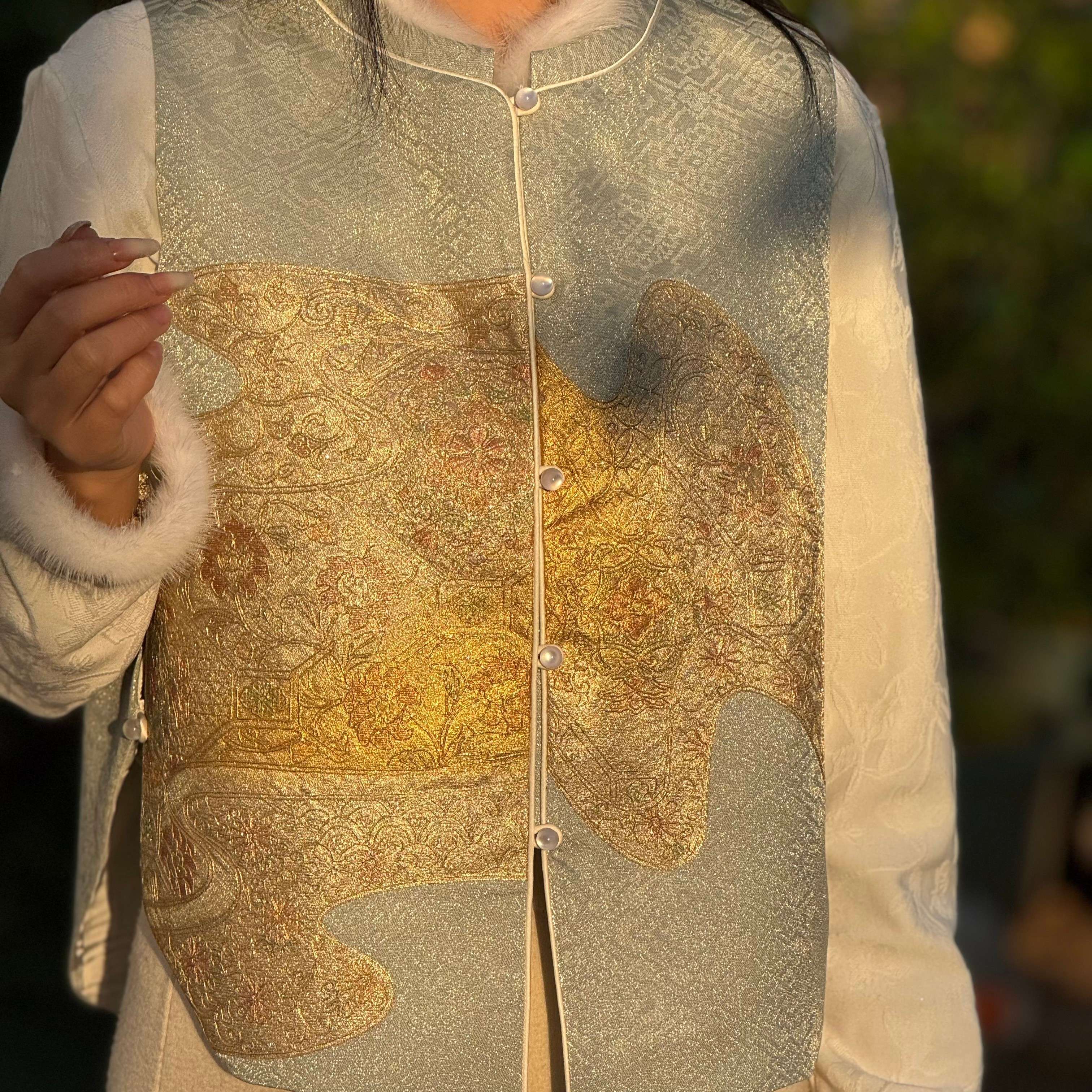 990-1990西阵织对襟马甲唐锦文艺风轻奢新中式国风通勤风非主图