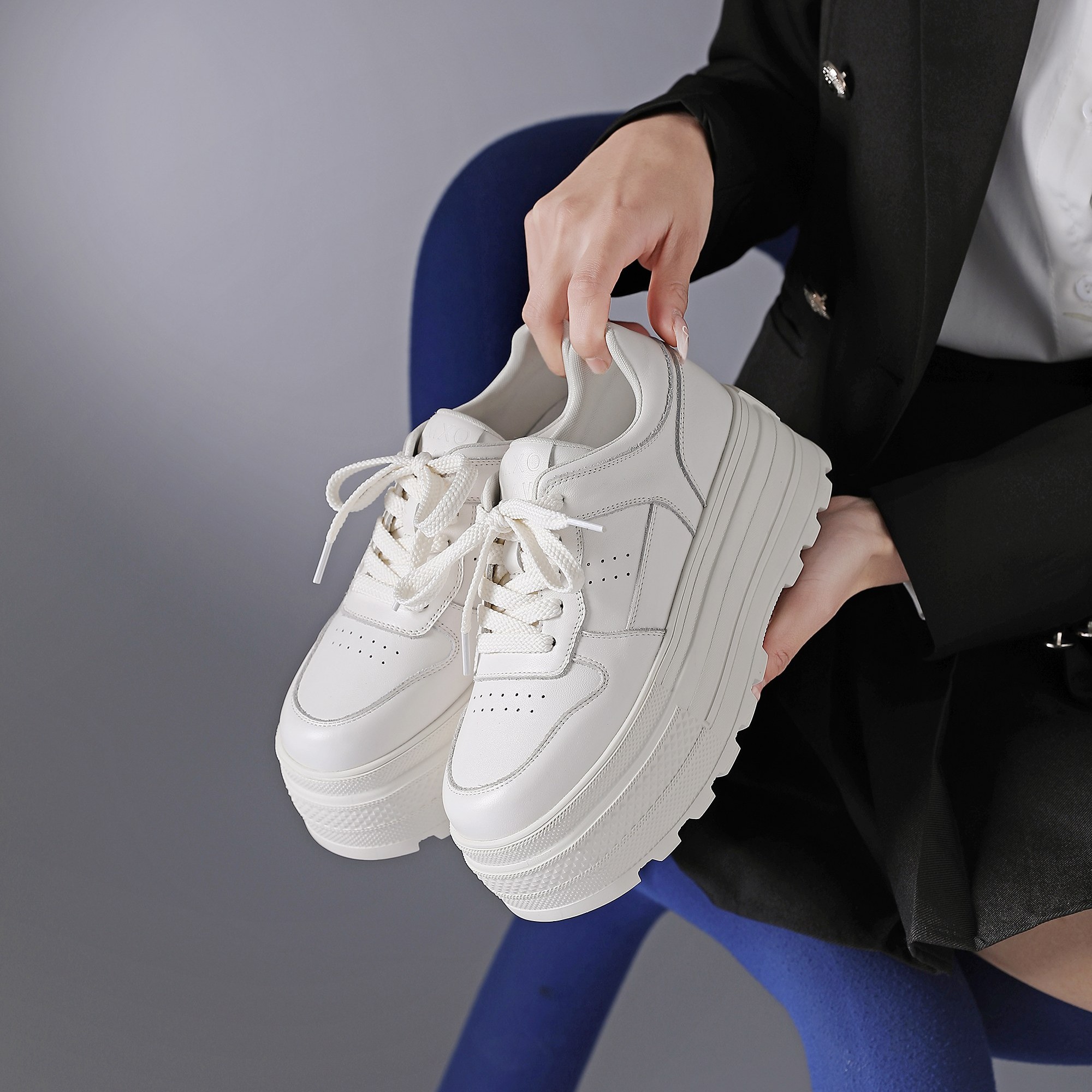 欧丽龙品牌女鞋头层牛皮厚底超轻小白鞋增高6.5厘米真皮时尚板鞋