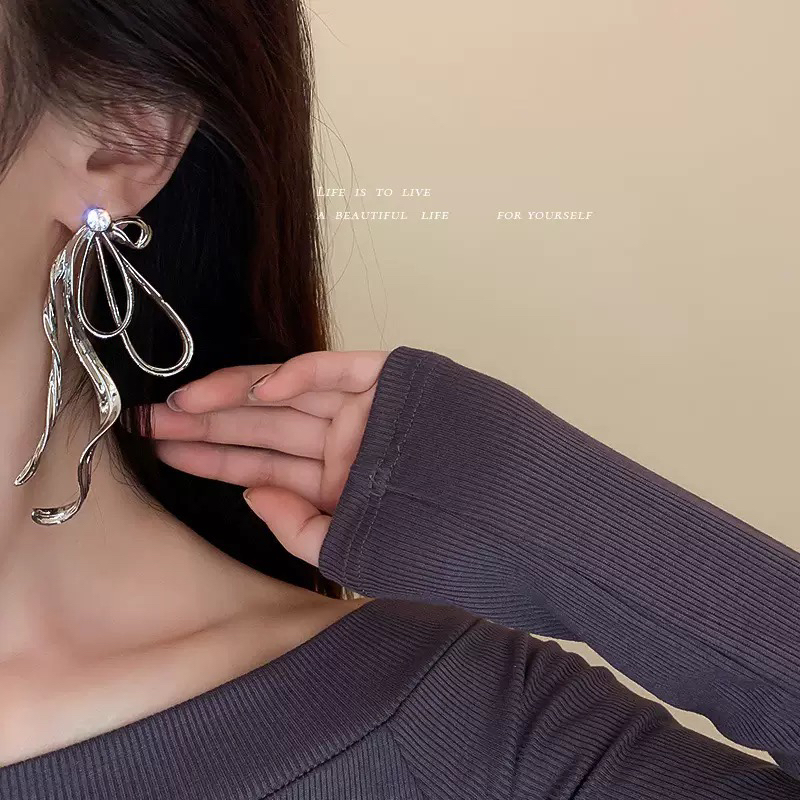 合金合成锆石耳饰 镶钻蝴蝶结气质简约冷淡风耳饰耳坠耳环耳饰