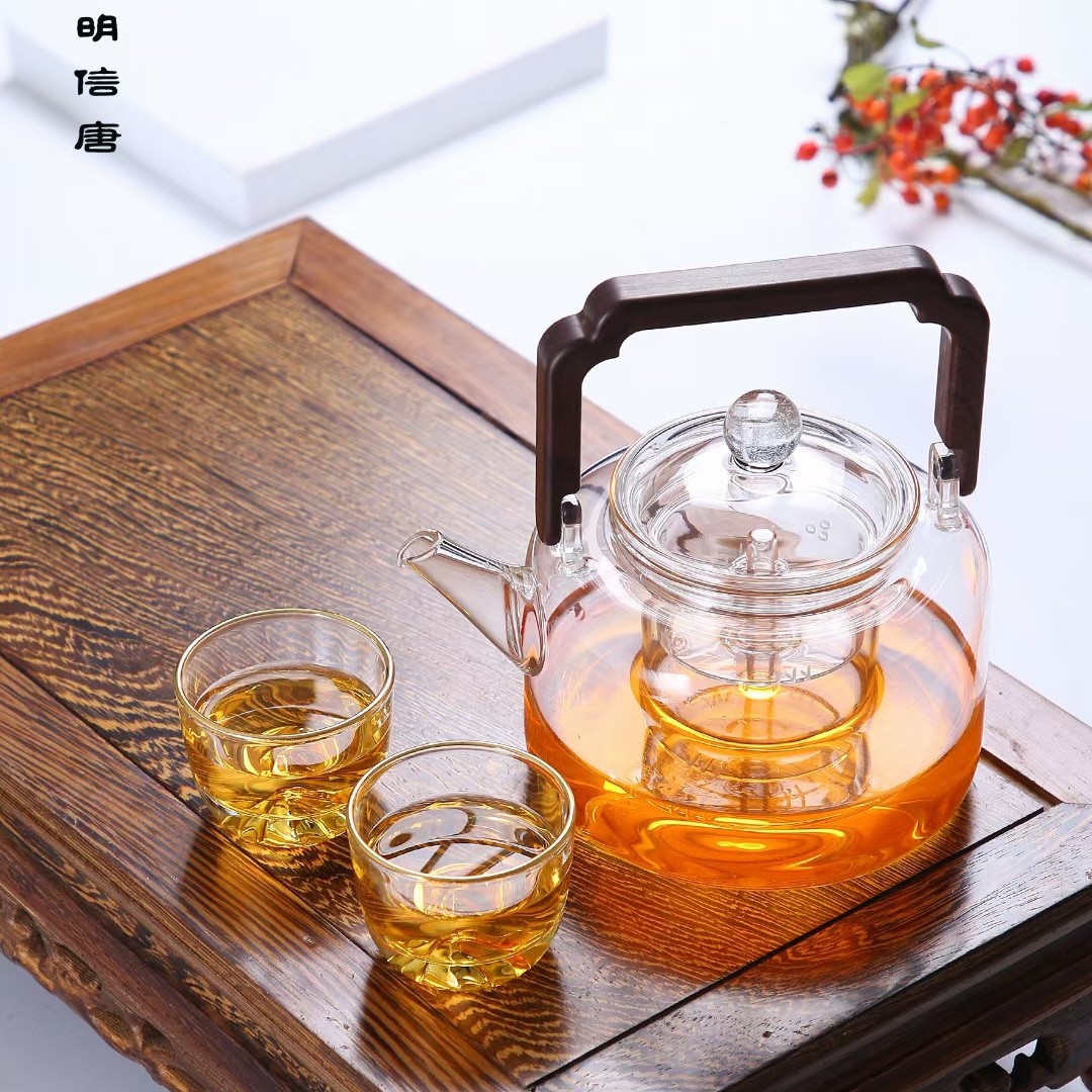 明信堂1200毫升古风大容量蒸煮一体胆泡茶壶煮茶壶耐热玻璃壶