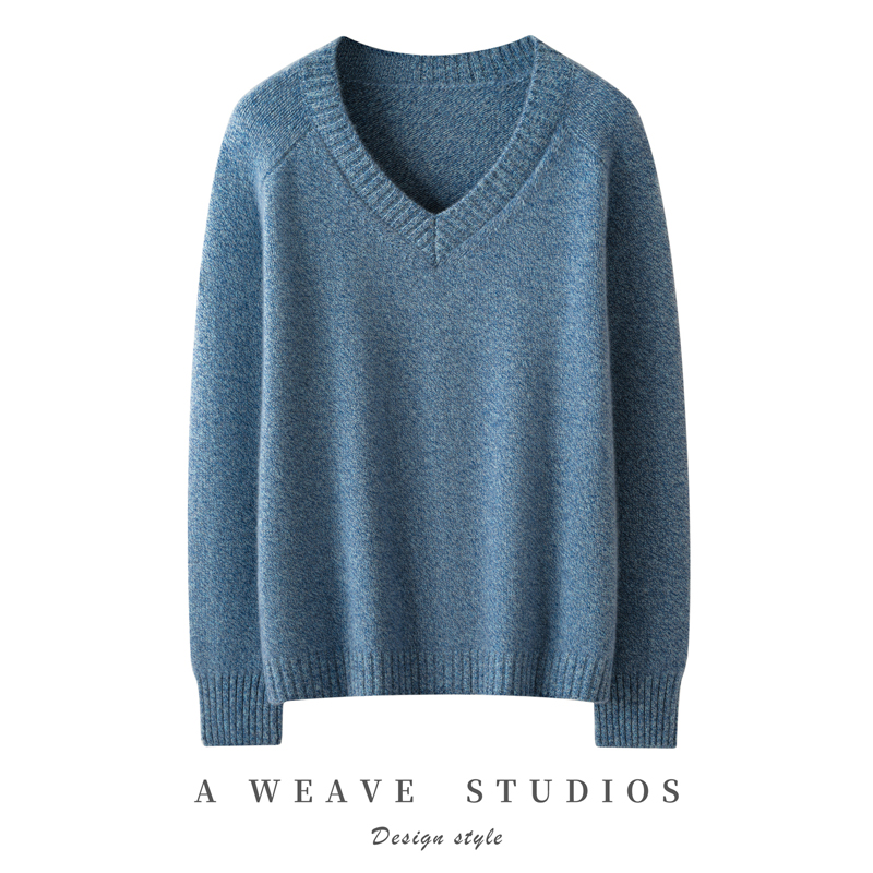 支持质检【100%山羊绒】三股花纱加厚V领套头针织上衣女