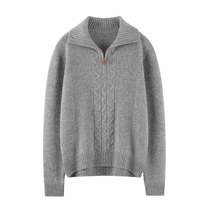 【100%山羊绒】麻花高领半拉链针织衫女高端MORO纱线克重380克左右