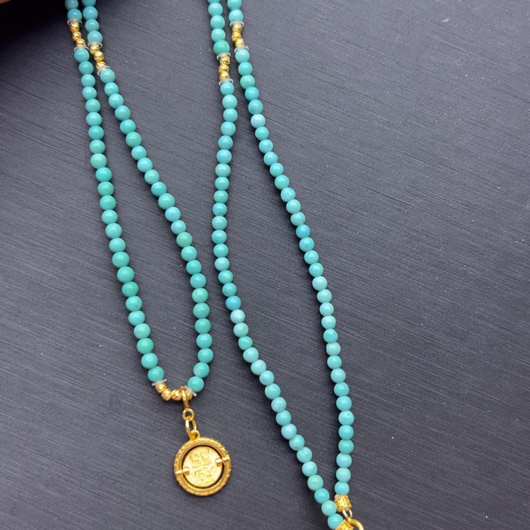 绿松石18K金镶嵌手链项链