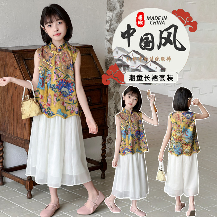 女童2025新款中国风薄款民族风夏季套装