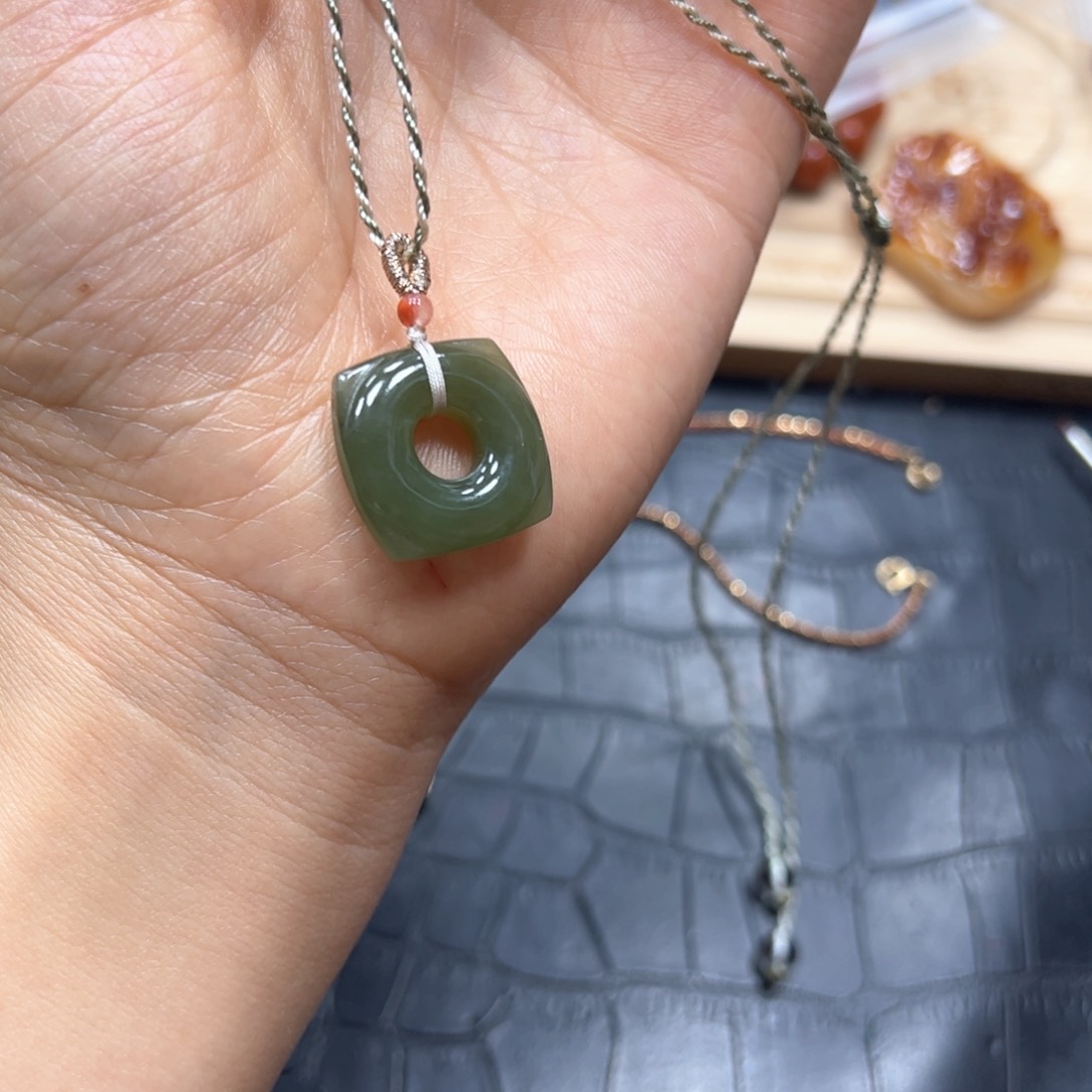 银S925镶嵌手链烟晶碧玉吊坠A500