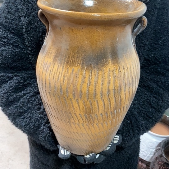 紫砂花盆口20高32，复古色双耳