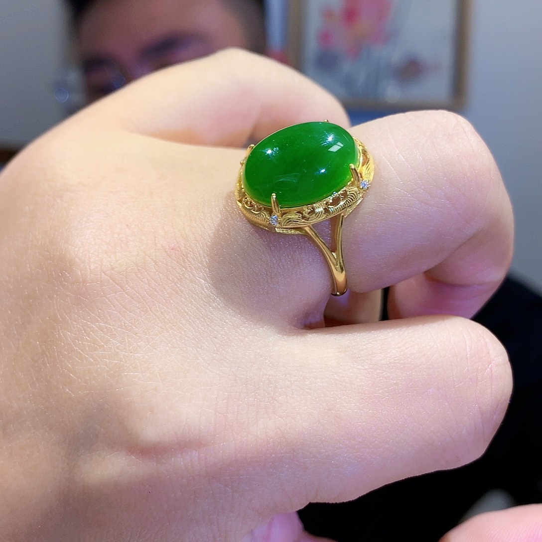 和田玉（碧玉）戒指银S925镀金镶嵌