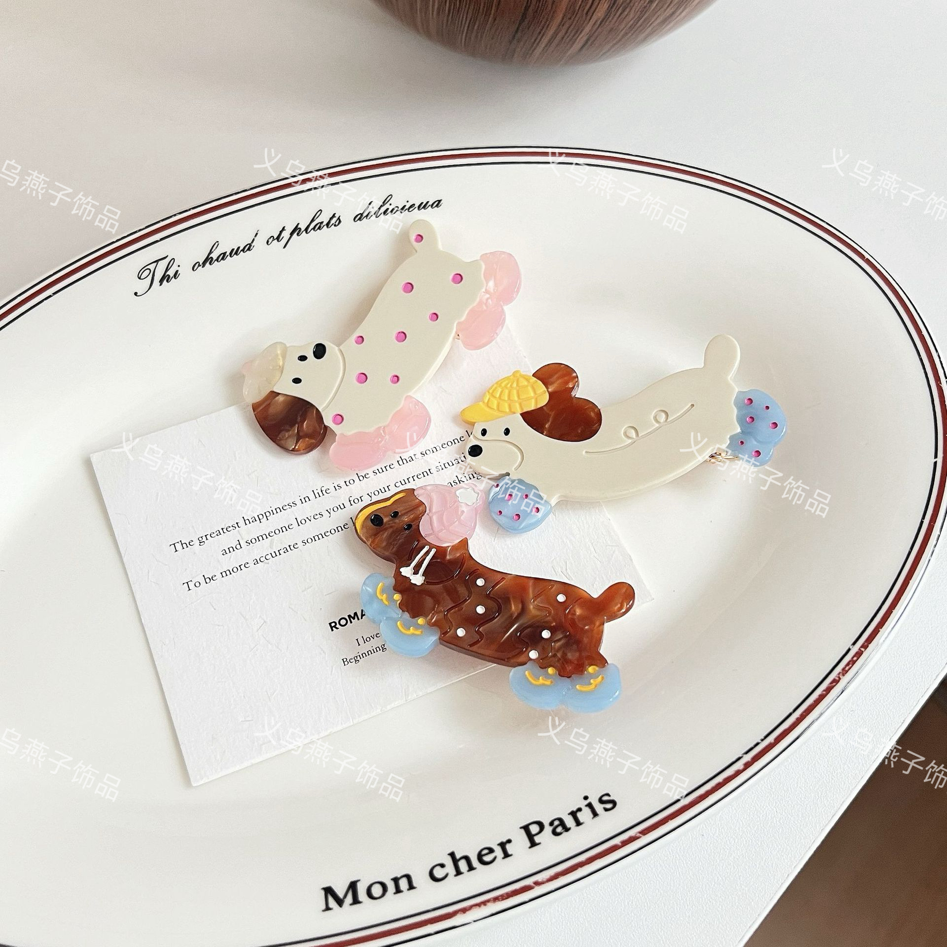 新款可爱醋酸波点狗（一对装）少女心卡通醋酸刘海碎发夹侧边夹