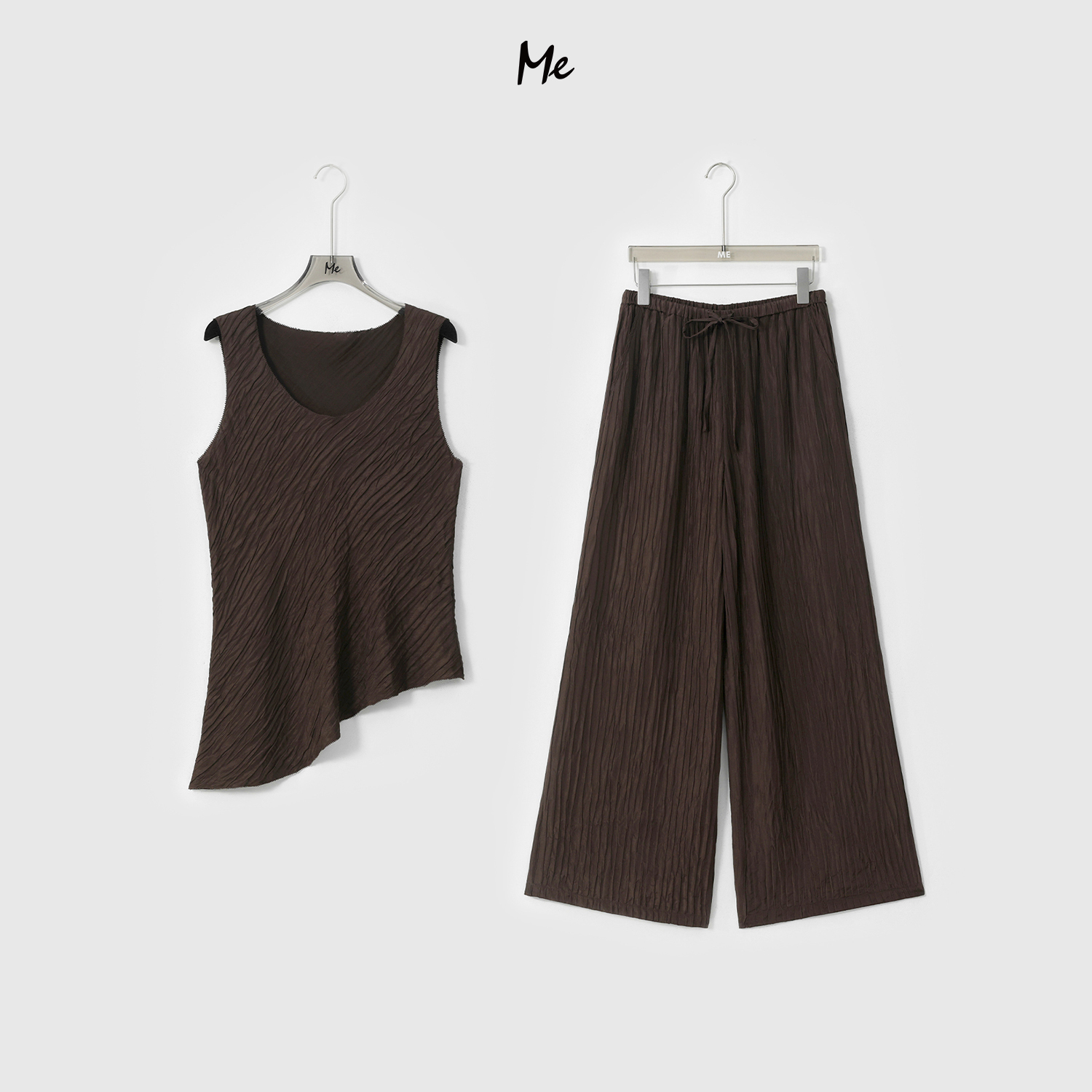 ME【流沙套装】桑蚕丝混纺肌理褶斜裁显瘦舒适时尚百搭套装MESS6931