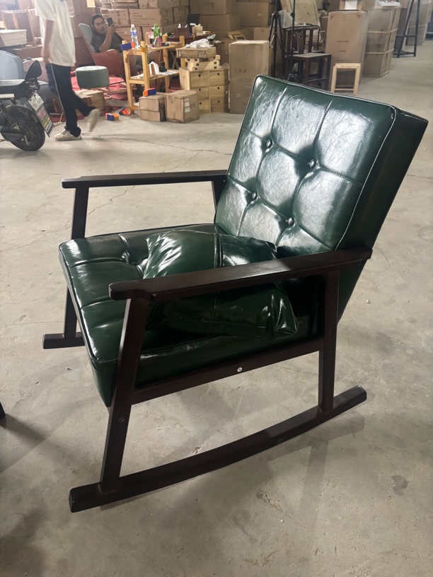 摇椅椅子皮艺单人简约欧式复古北欧客厅酒吧美式餐椅