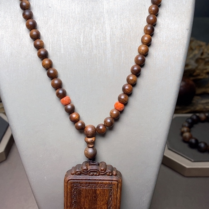 手串沉香越南芽庄白棋楠玉化06×108➕黄棋楠沉香木雕