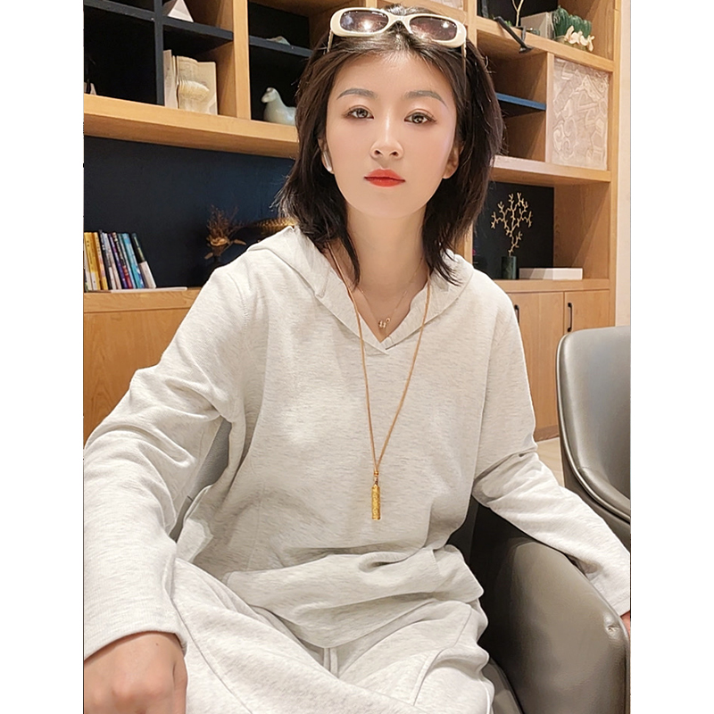 时尚连帽卫衣女2025春秋新品连帽拼接百搭宽松长袖上衣休闲