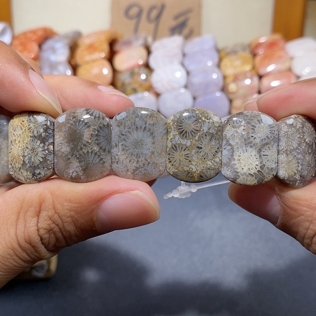 硅化珊瑚（珊瑚玉）手串未镶嵌黑花21