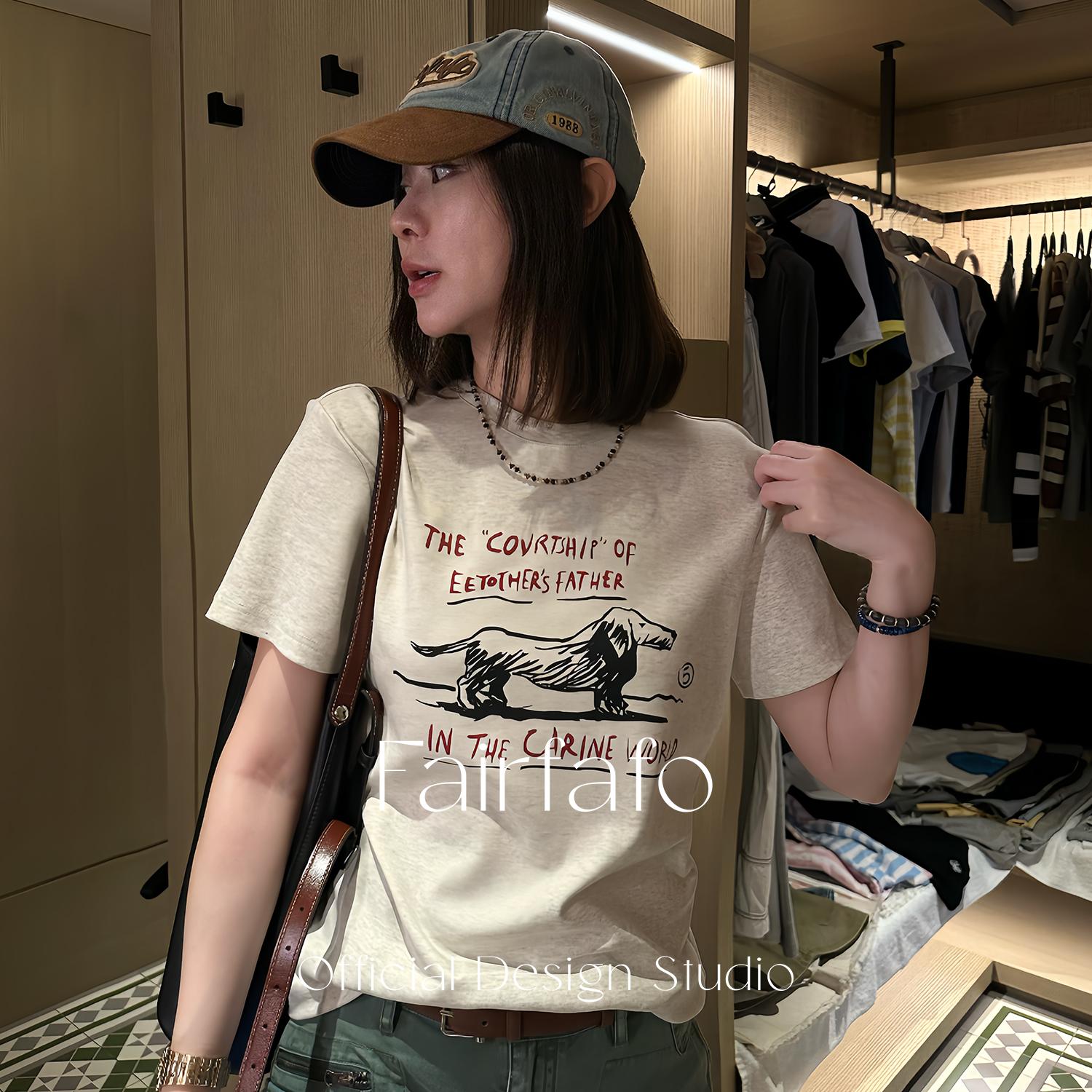 【腊肠狗圆领短袖】TXCL55121韩系休闲夏季新款可爱小狗T恤