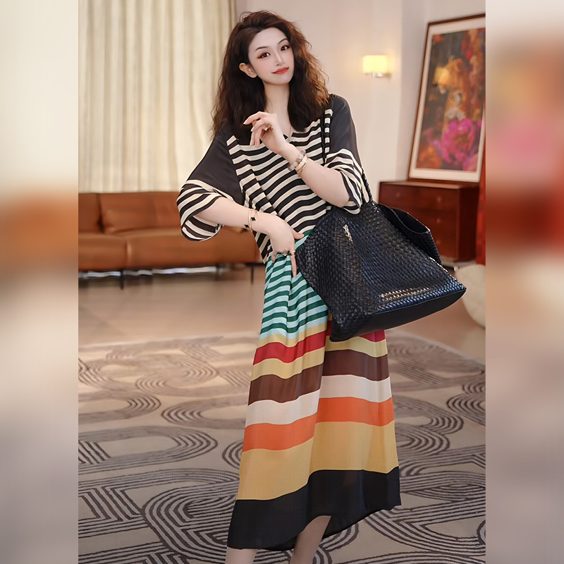 Linda姐高端线【欧若风】新款时尚气质彩条连衣裙裙子AS5LYH0749