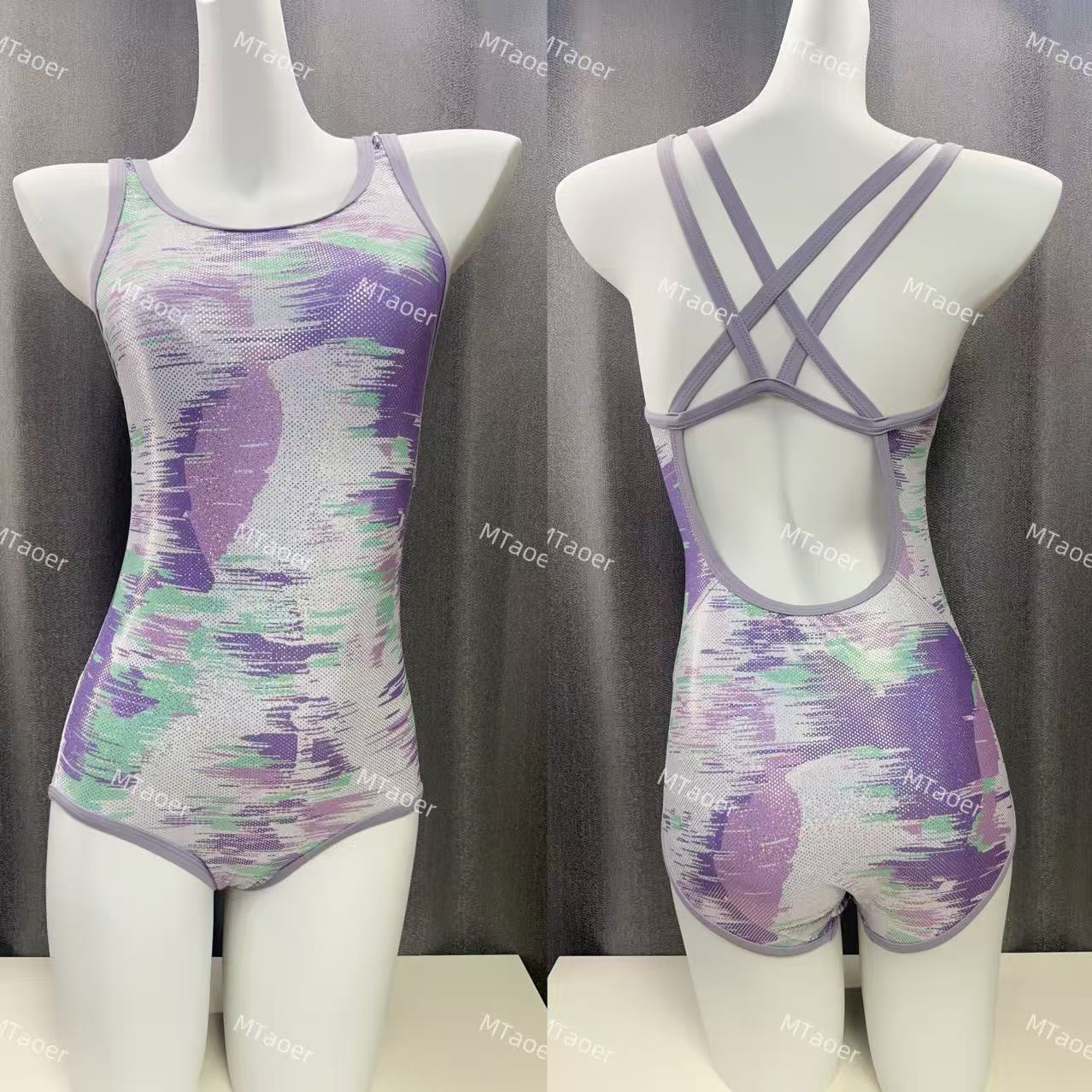 MTaoer【流光】女士专业竞速三角连体游泳衣遮肉显瘦时尚紧身固定杯