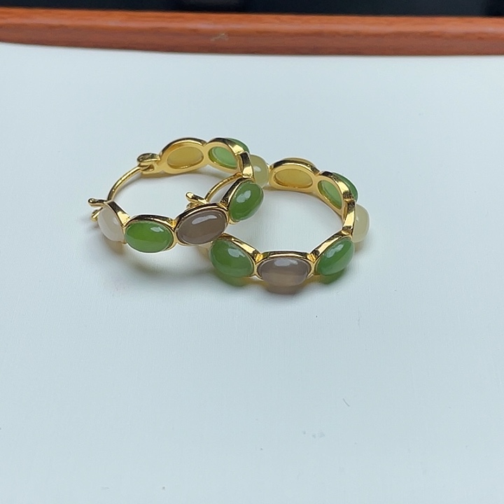 和田玉银S925镶嵌耳饰颜色多样性发货