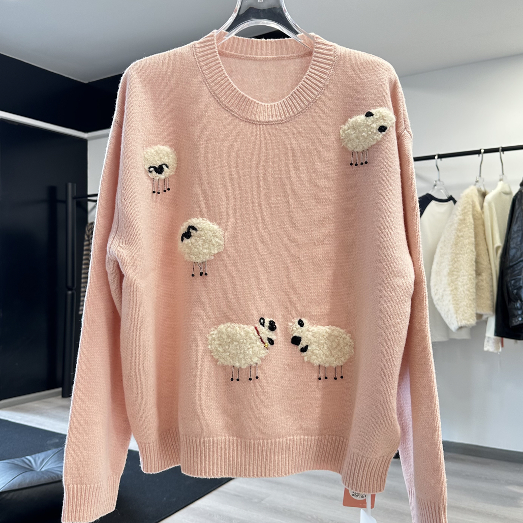 君家珠珠卡通羊图案套头毛衣