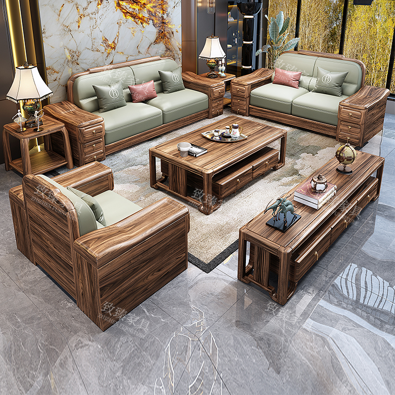 乌金木实木客厅家具大小户型新款新中式全套高箱储物新中式沙发
