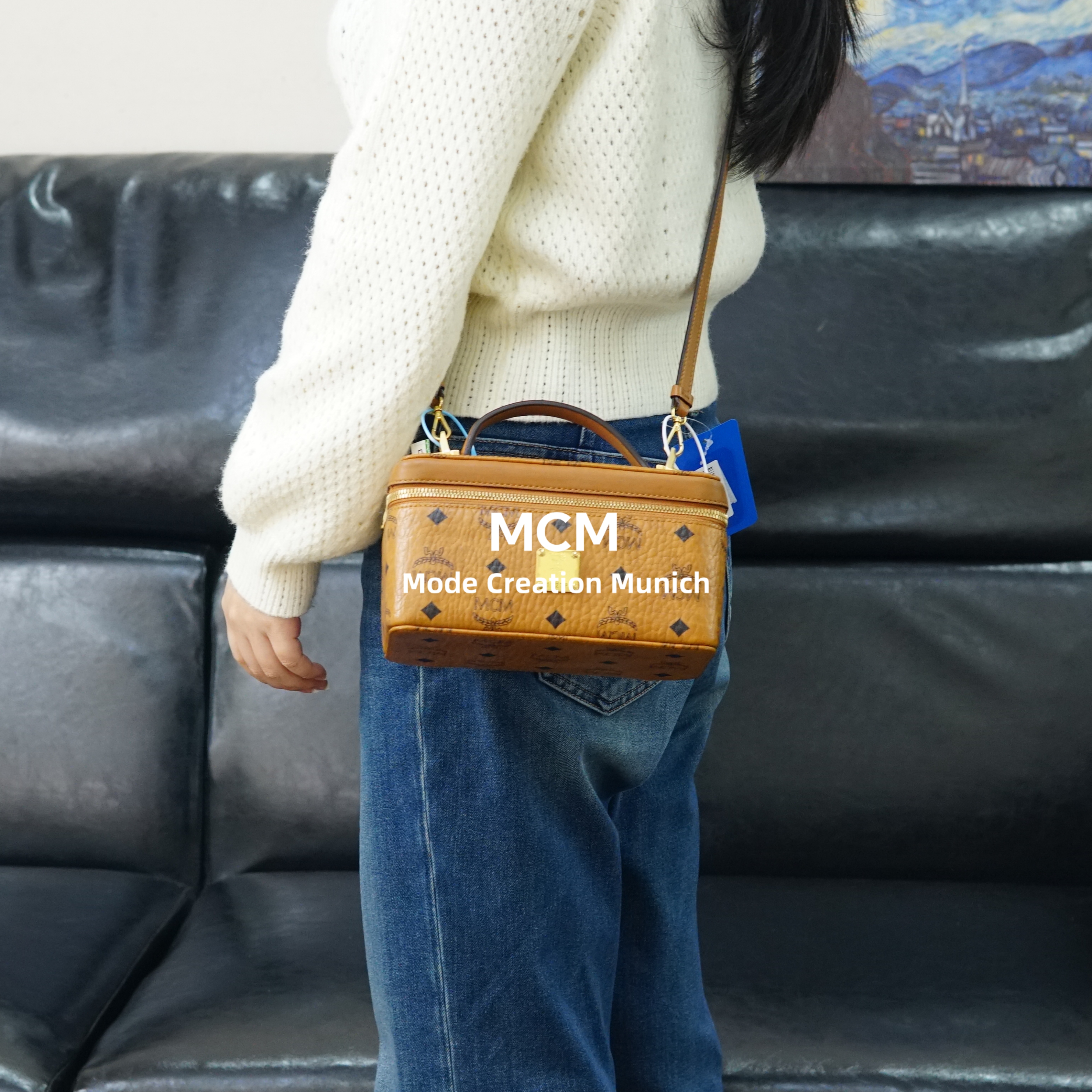 95新 MCM 干邑色盒子包/EE03729544/9544