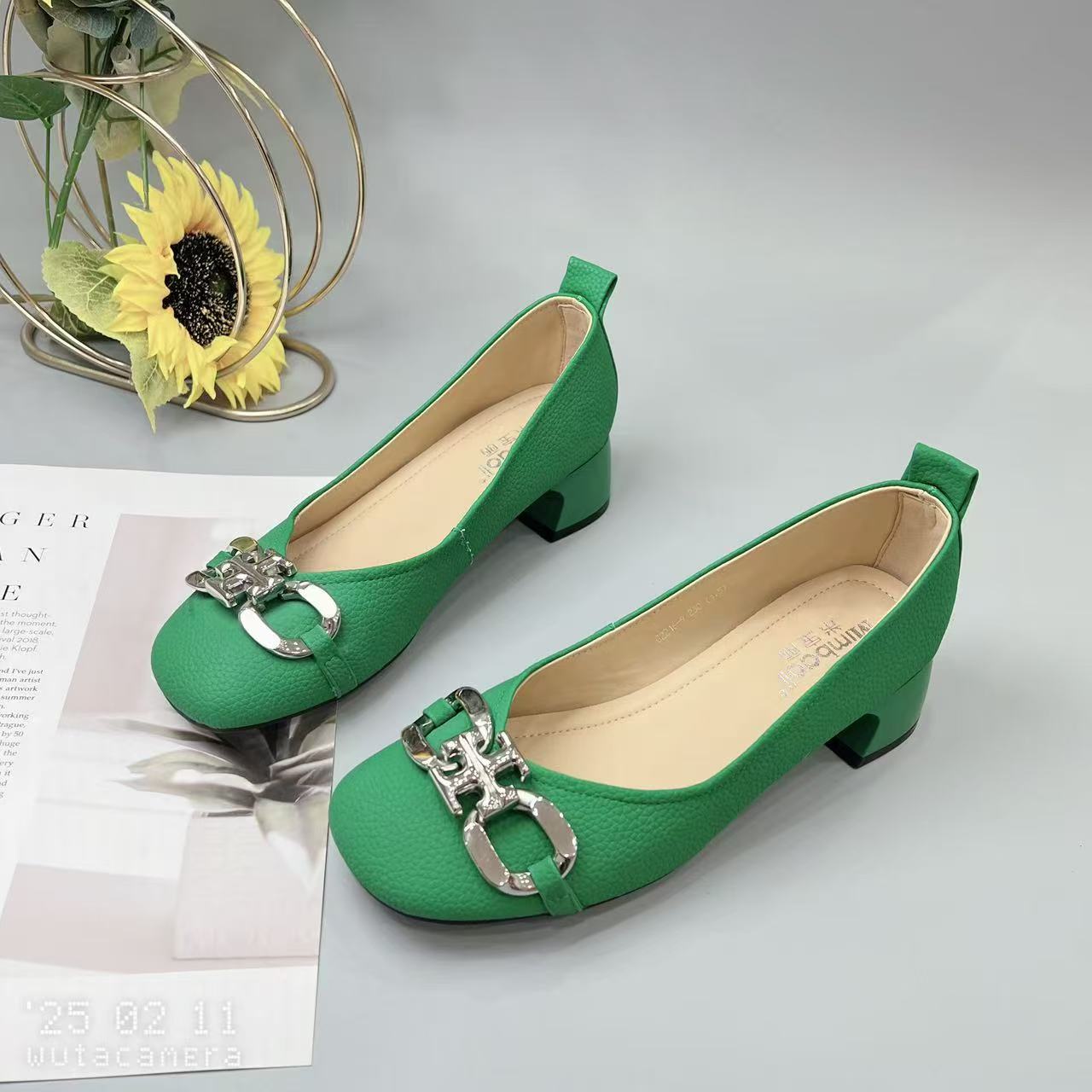 A6606 新款法式浅口低跟方头百搭单鞋