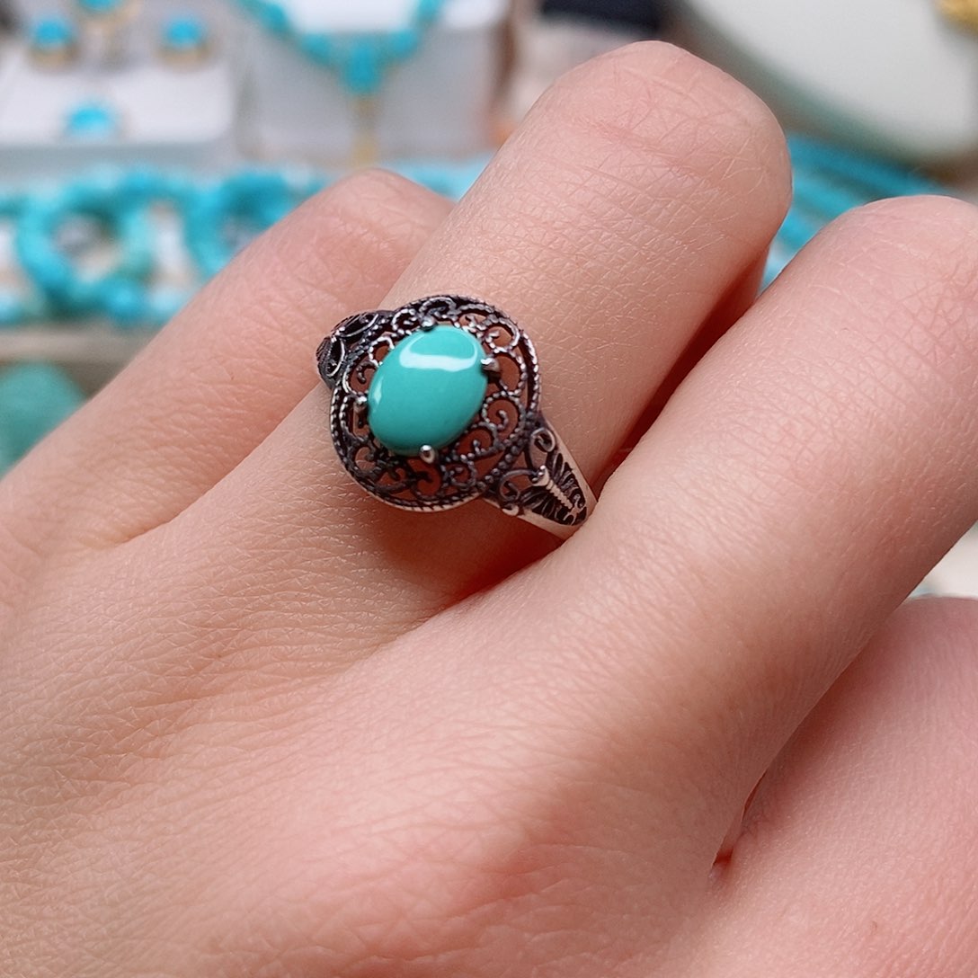绿松石戒指银S925镶嵌